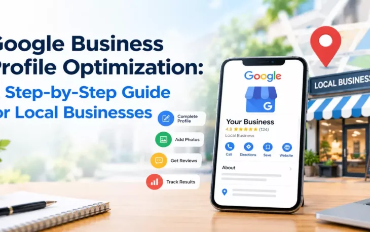 Smartphone displaying optimized Google Business Profile ranking setup on a desk for Digital Mogli local SEO guide.